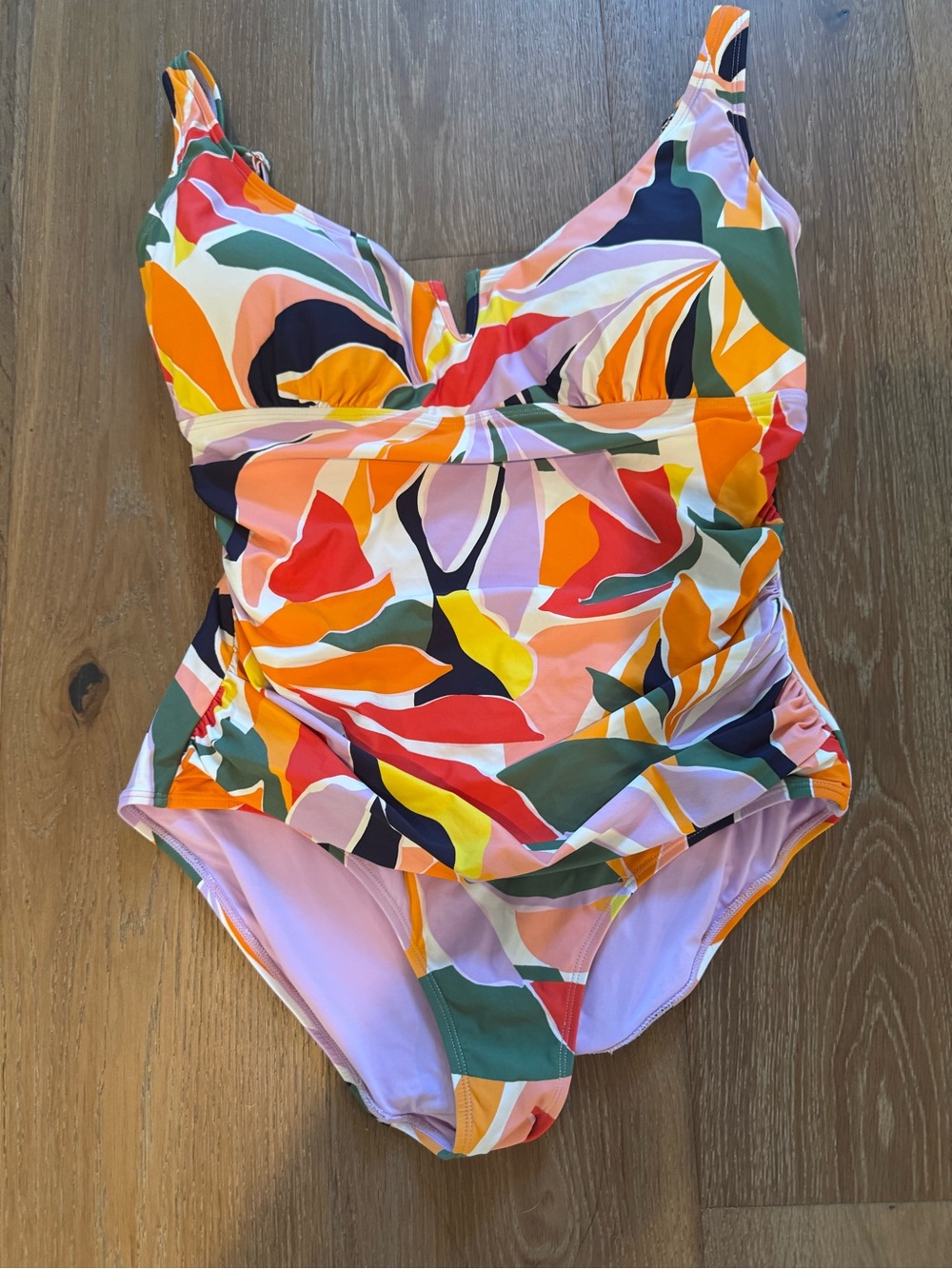 Anne Cole Abstract Floral Ruched One Piece Swimsuit, Size 16